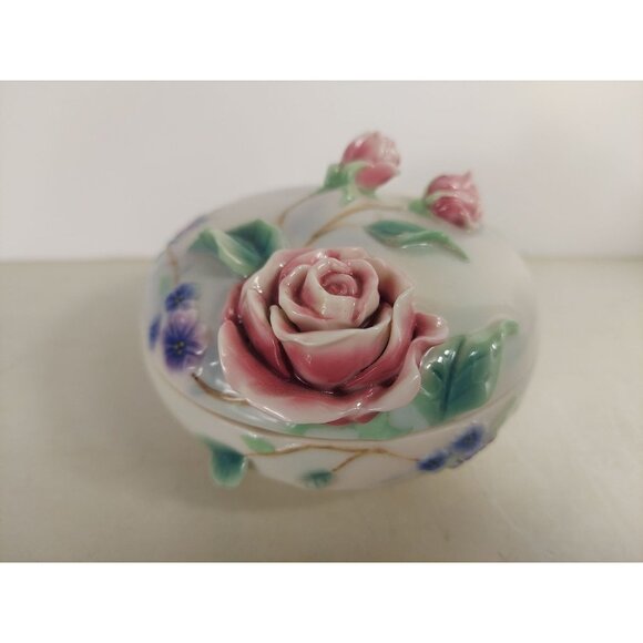 Franz Porcelain Pink Roses Dresser Jar, Trinket Dish w/ Lid FZ00701 - Picture 1 of 5